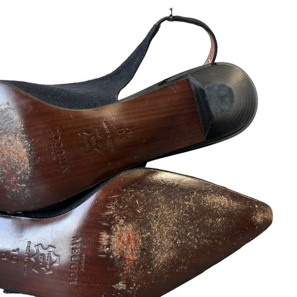 Sesto Meucci Black Fabric & Patent Leather Slingback Pointy Toe Heels Womens 10N - Picture 13 of 15